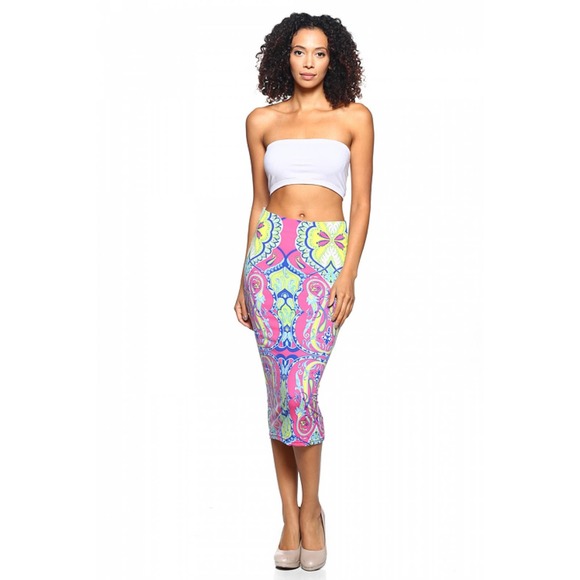 small - High Waist Pencil Midi Mid-Calf Skirt - Picture 1 of 2